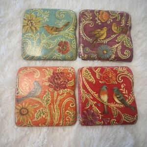 Kate McRostie Stone Drink Coaster Set of 4 Birds Theme Boho Hippie Chic VGC